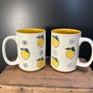 InHomeStyleZ Lemon Bloom Ceramic Mugs-18oz TWO NWOT Cheery!!- Spectrum Designs